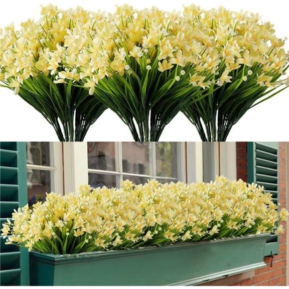 8 Bundles Artificial Daffodils Flowers, Fake Artificial Greenery UV Resistant - Picture 1 of 6